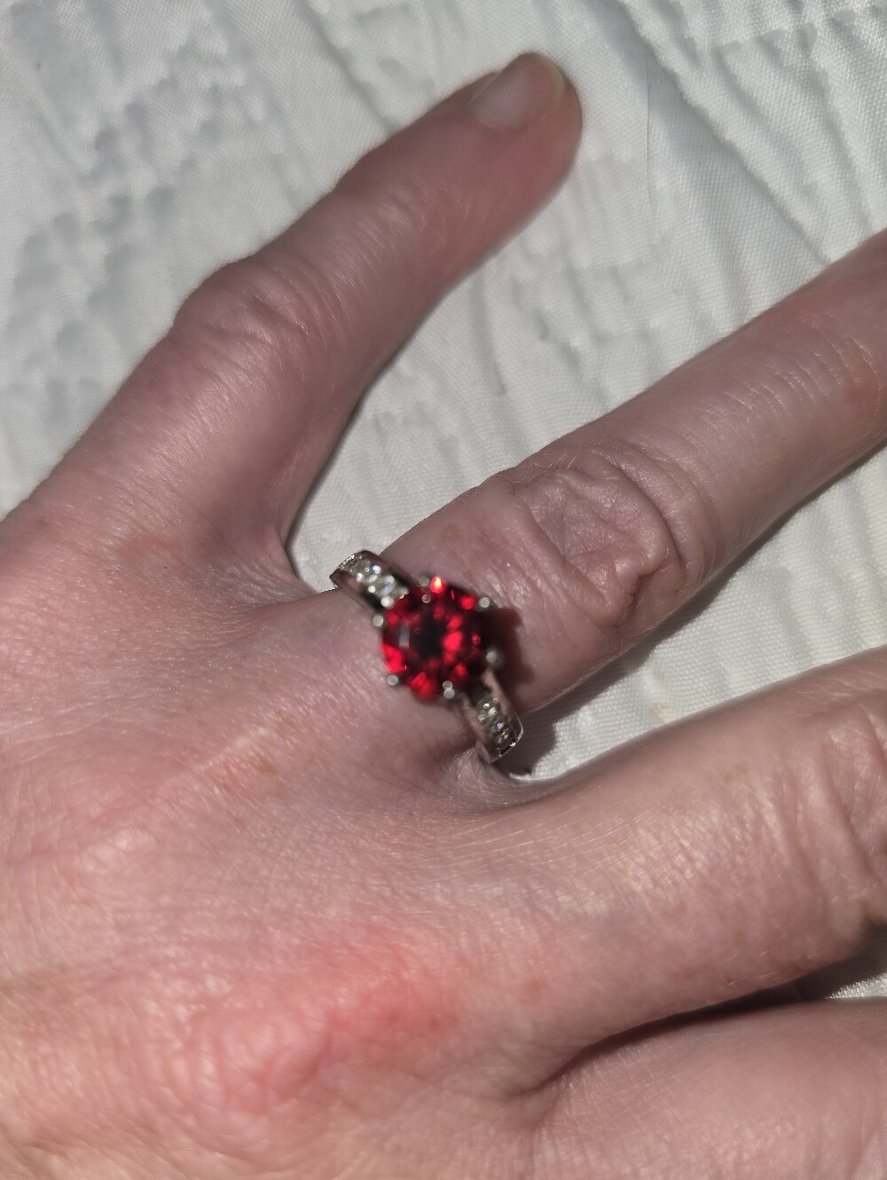 Vintage-Style Silver-Tone Ring Red Stone Cocktail Ring Size 8